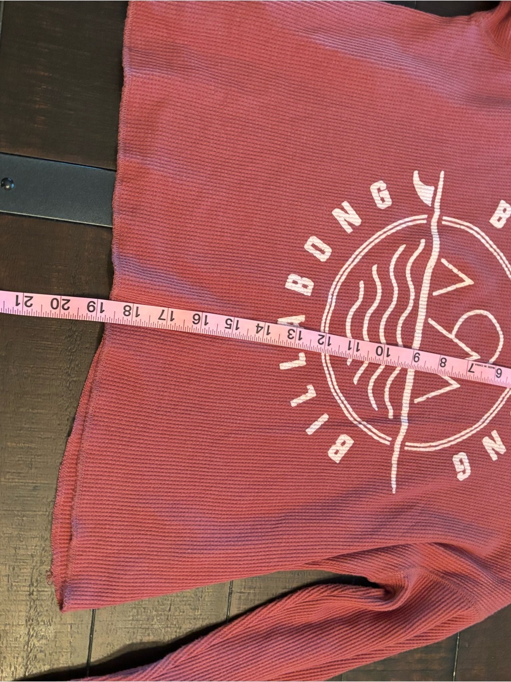 Billabong Rust Long Sleeve Graphic Waffle Crop Top - Picture 6 of 9